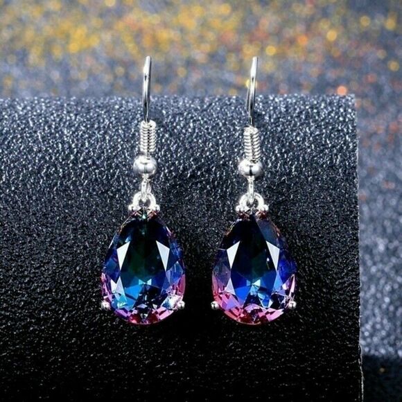 NEW Colorful Rainbow Topaz Drop Earrings Gemstone Silver French Hooks Dangle - Picture 4 of 7